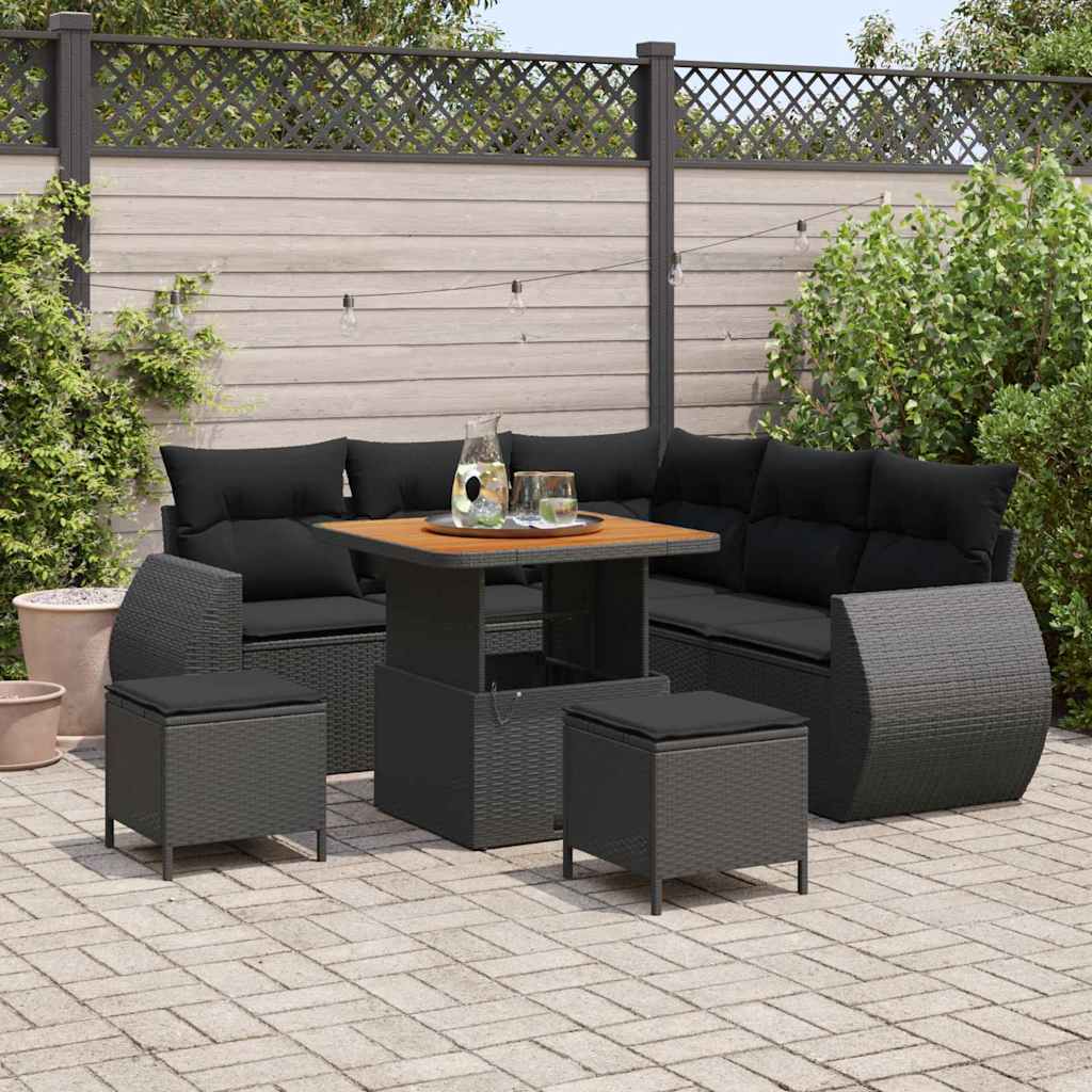 Garden Sofa Set Height-Adjustable 8 pcs Black Poly Rattan