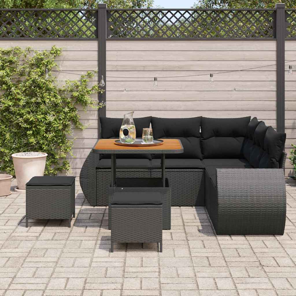 Garden Sofa Set Height-Adjustable 8 pcs Black Poly Rattan