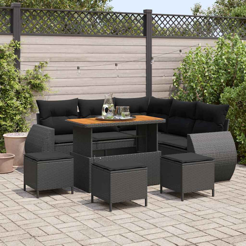 Garden Sofa Set Height-Adjustable 9 pcs Black Poly Rattan