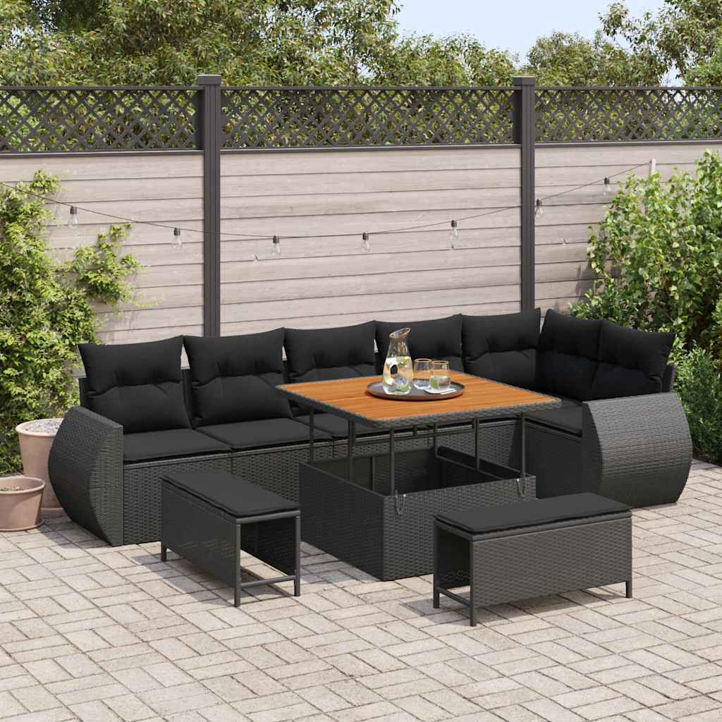Garden Sofa Set Height-Adjustable 9 pcs Black Poly Rattan