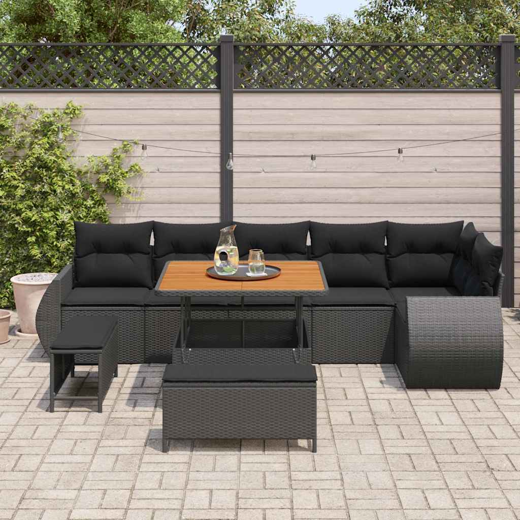 Garden Sofa Set Height-Adjustable 9 pcs Black Poly Rattan