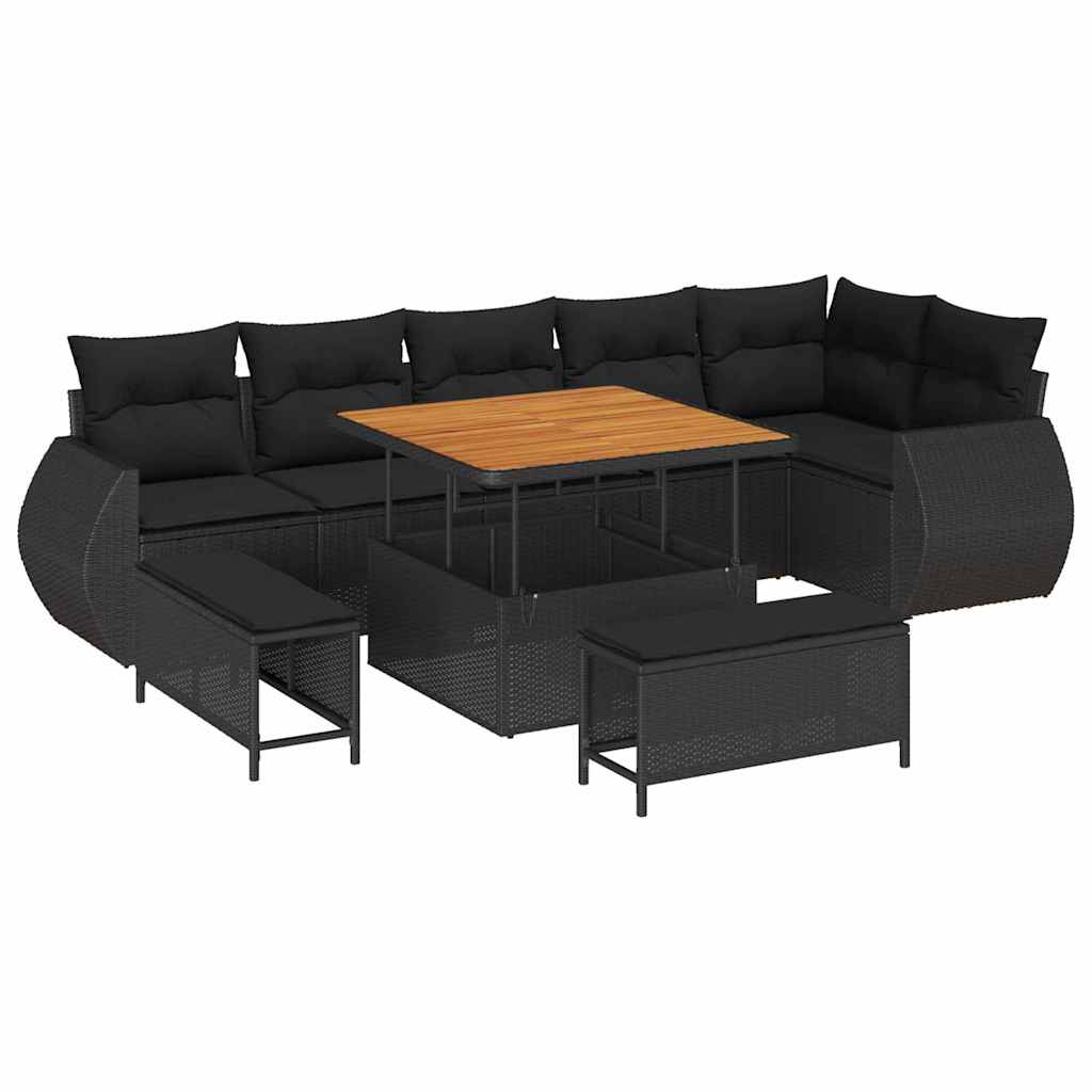 Garden Sofa Set Height-Adjustable 9 pcs Black Poly Rattan