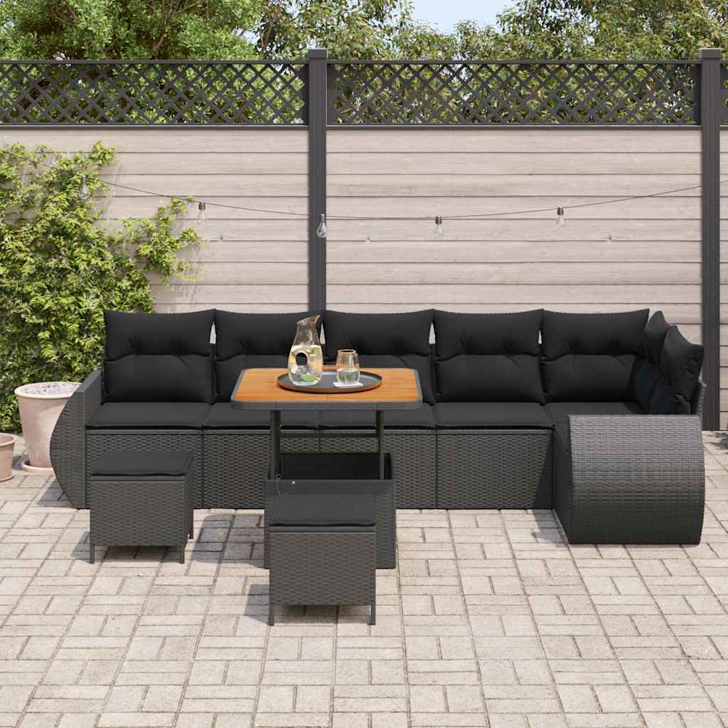 Garden Sofa Set Height-Adjustable 9 pcs Black Poly Rattan