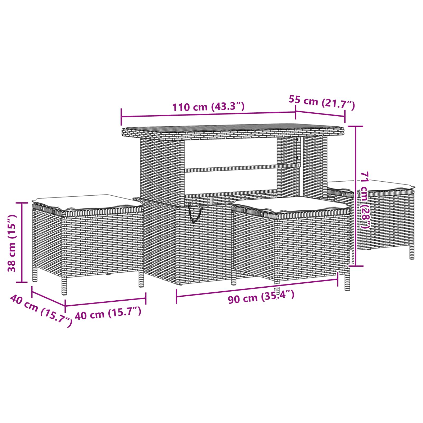 Garden Sofa Set Height-Adjustable 10 pcs Black Poly Rattan