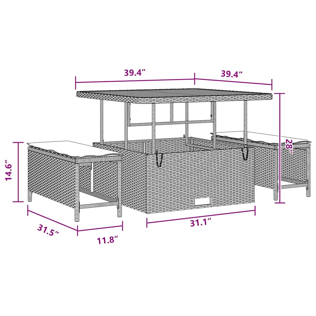 Garden Sofa Set Height-Adjustable 12 pcs Black Poly Rattan