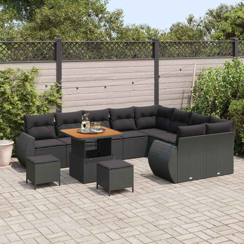 Garden Sofa Set Height-Adjustable 12 pcs Black Poly Rattan