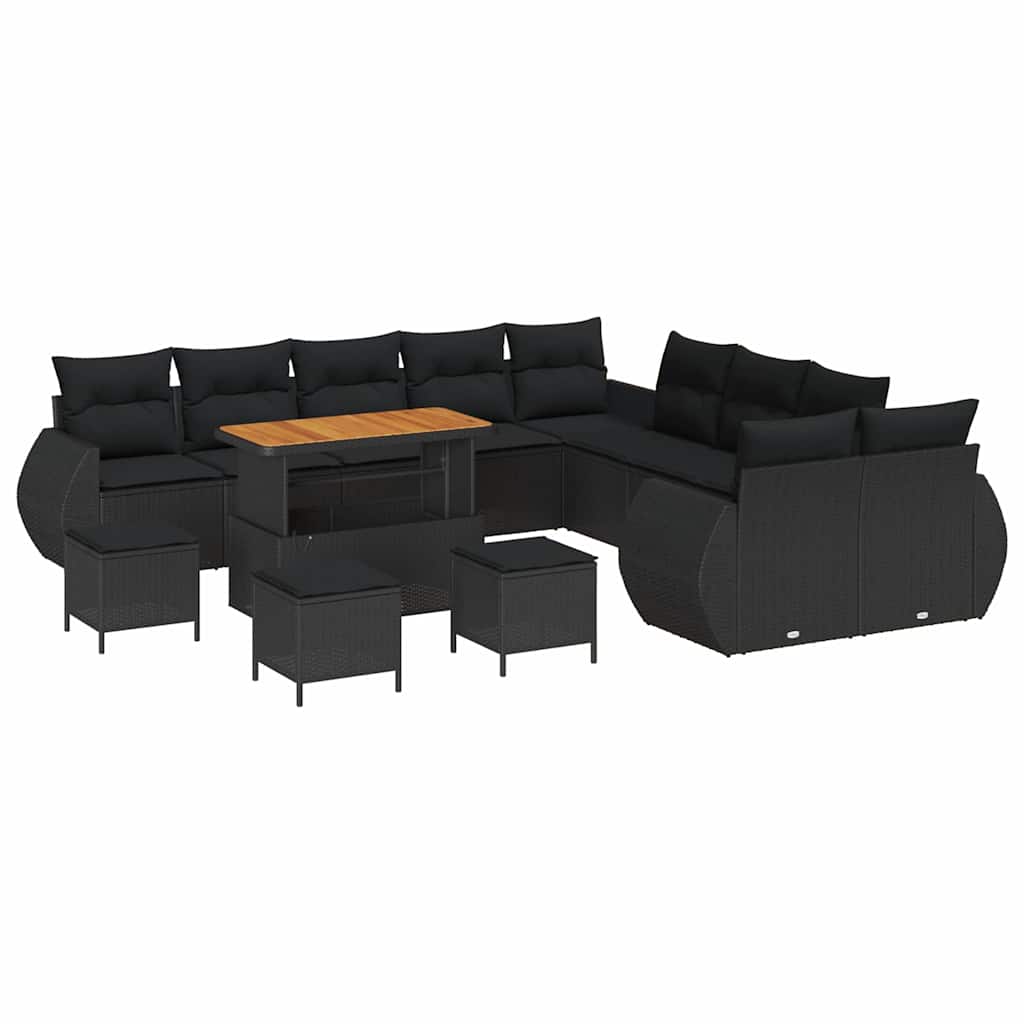 Garden Sofa Set Height-Adjustable 14 pcs Black Poly Rattan