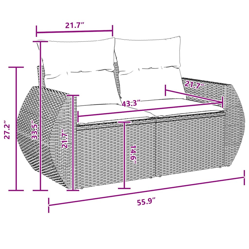 Garden Sofa Set Height-Adjustable 14 pcs Black Poly Rattan
