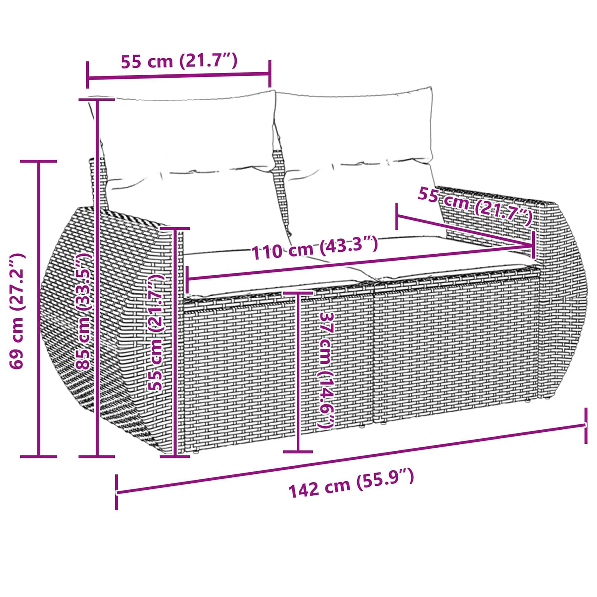 Garden Sofa Set Height-Adjustable 14 pcs Black Poly Rattan