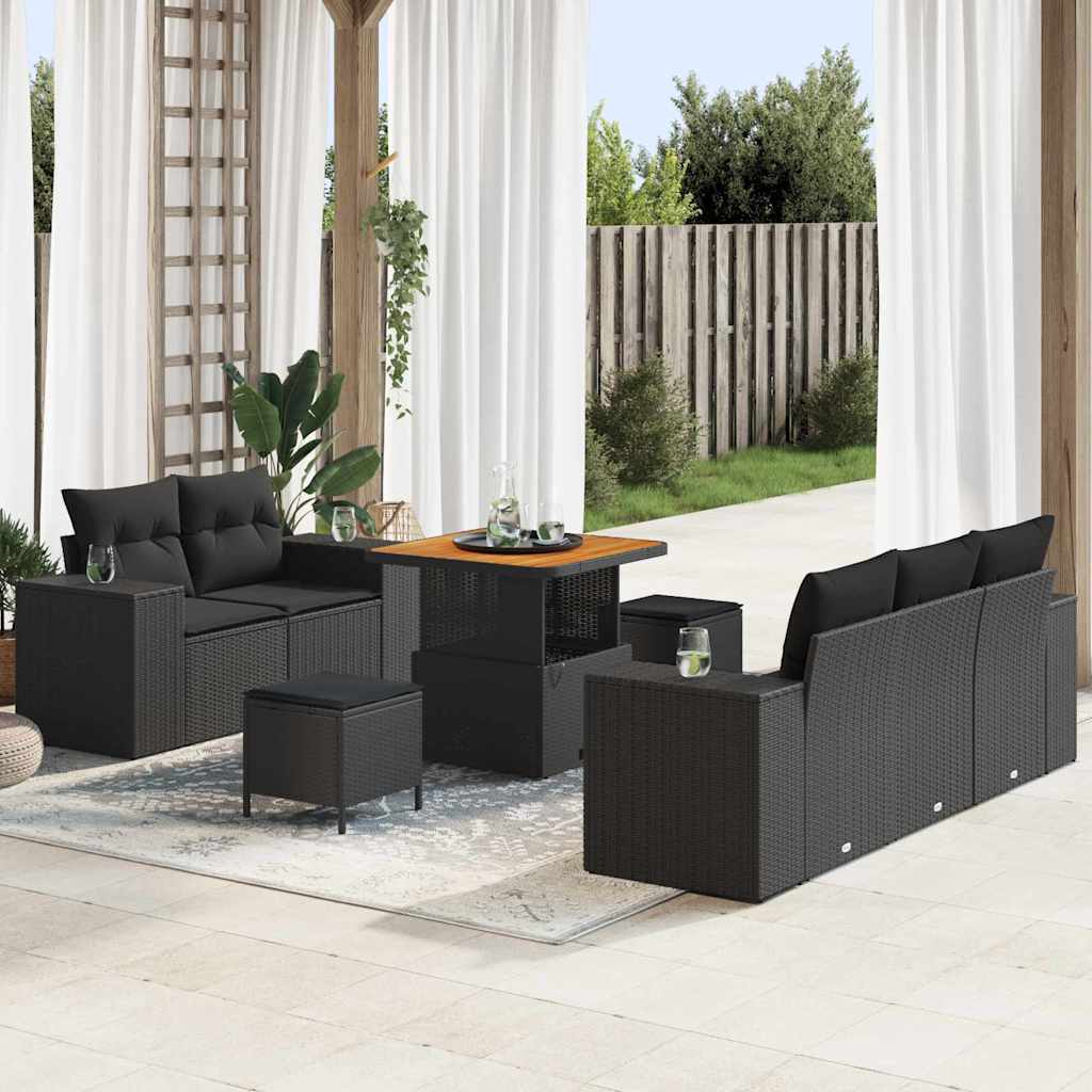 Garden Sofa Set Height-Adjustable 8 pcs Black Poly Rattan