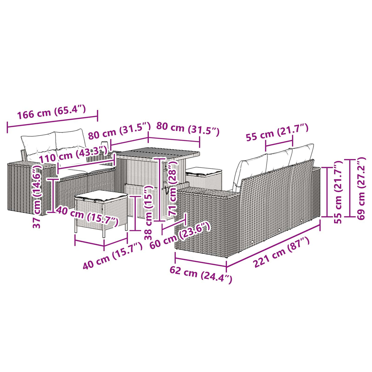 Garden Sofa Set with Cushion 8 pcs Black Poly Rattan