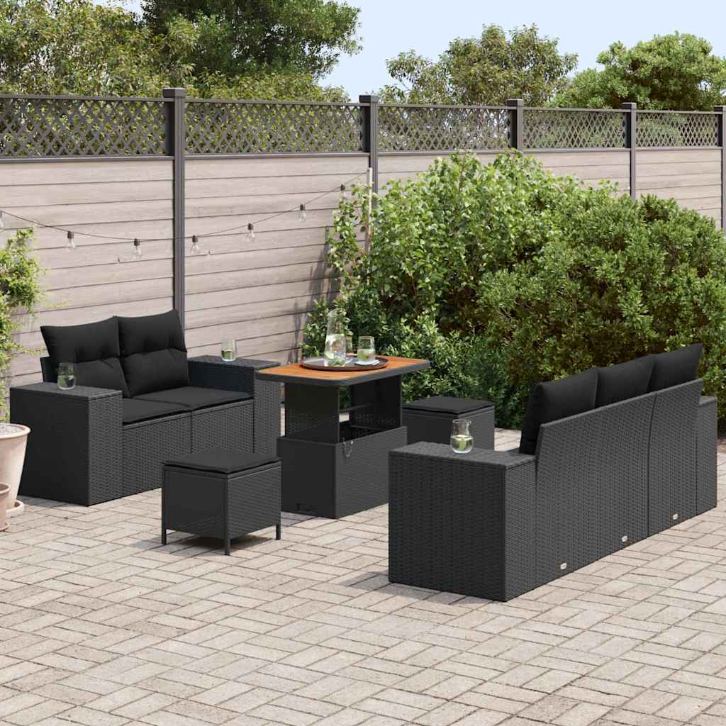 Garden Sofa Set Height-Adjustable 8 pcs Black Poly Rattan