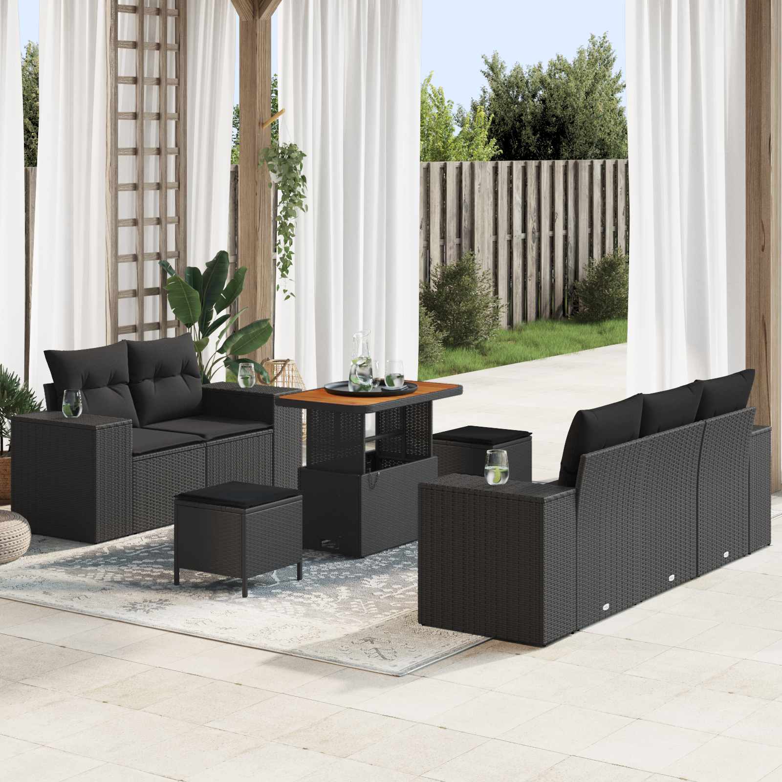 Garden Sofa Set Height-Adjustable 8 pcs Black Poly Rattan