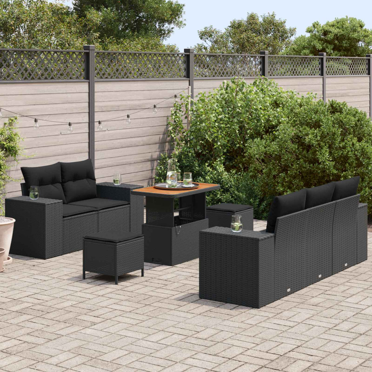 Garden Sofa Set Height-Adjustable 8 pcs Black Poly Rattan