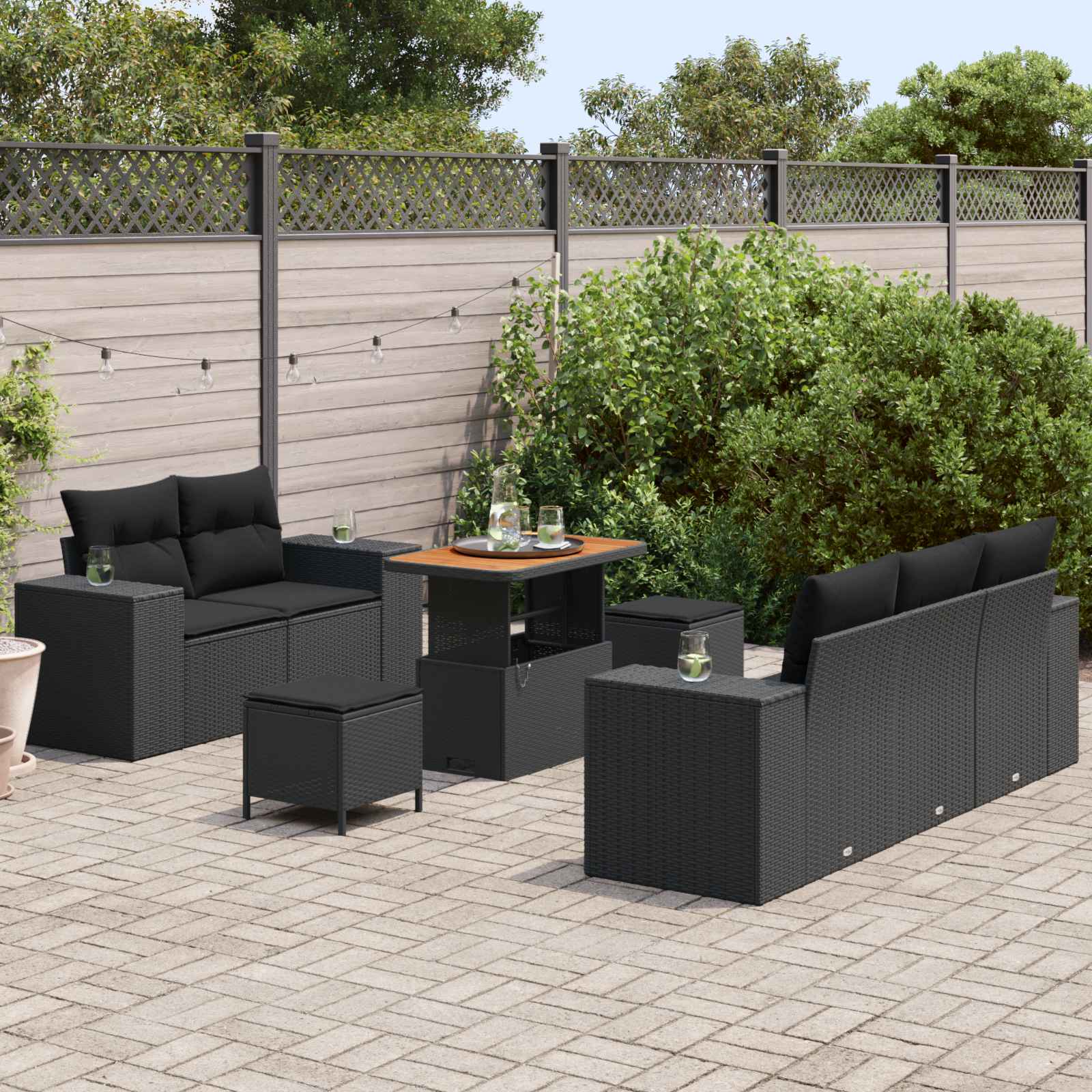 Garden Sofa Set Height-Adjustable 8 pcs Black Poly Rattan