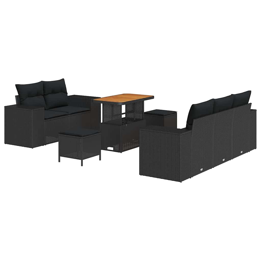 Garden Sofa Set Height-Adjustable 8 pcs Black Poly Rattan