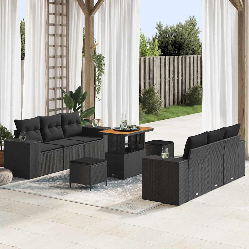 Garden Sofa Set with Storage 9 pcs Black Poly rattan