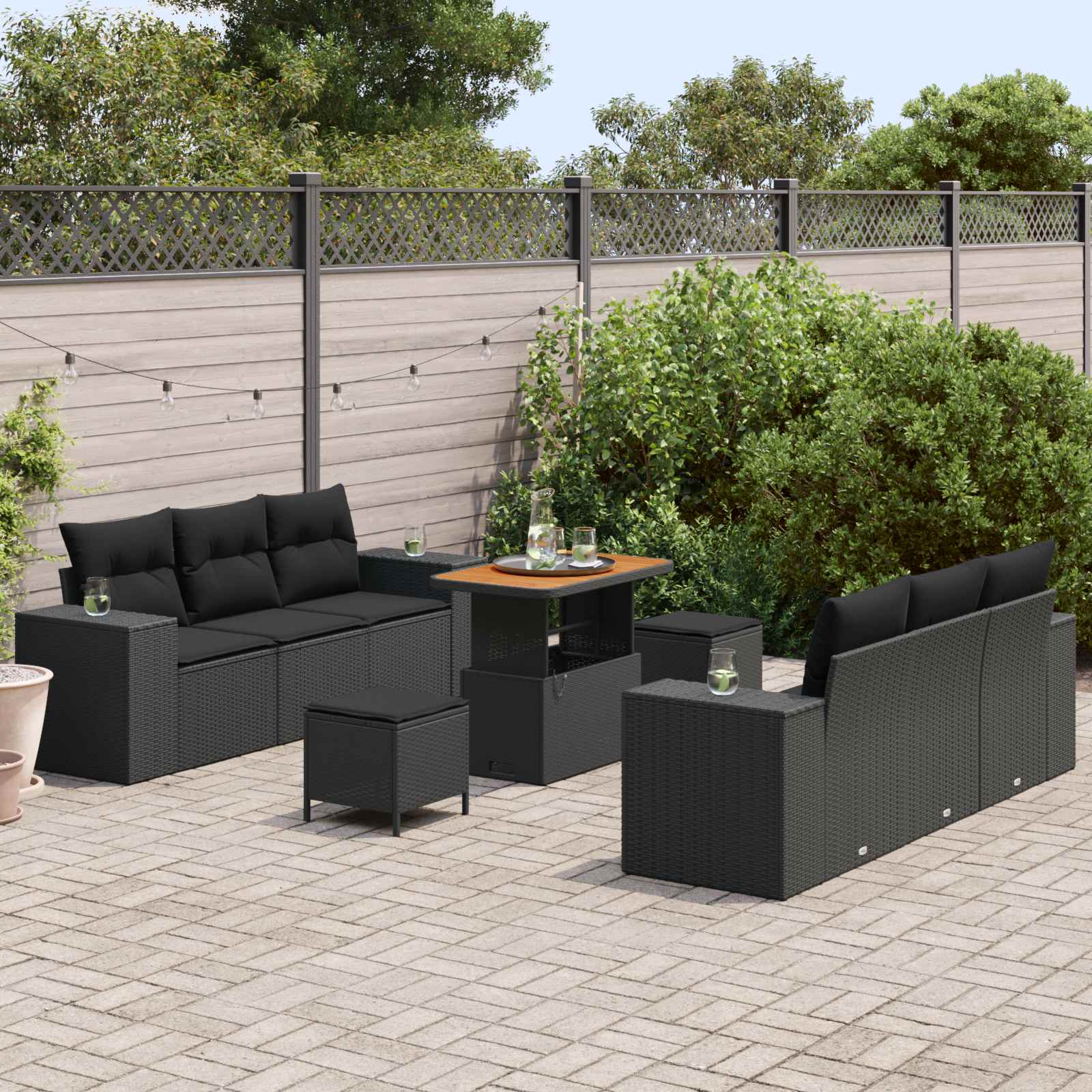 Garden Sofa Set with Cushion 9 pcs Black Poly rattan