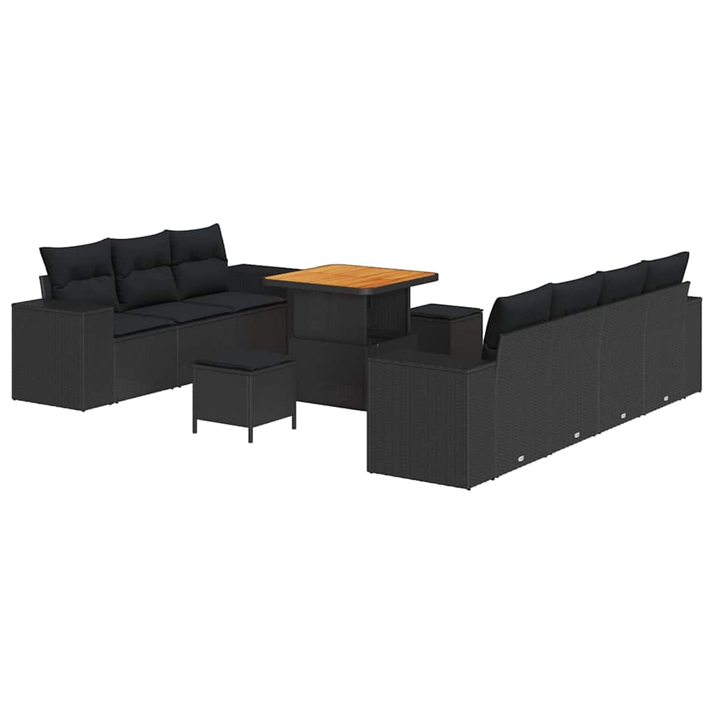 Garden Sofa Set Height-Adjustable 10 pcs Black Poly Rattan