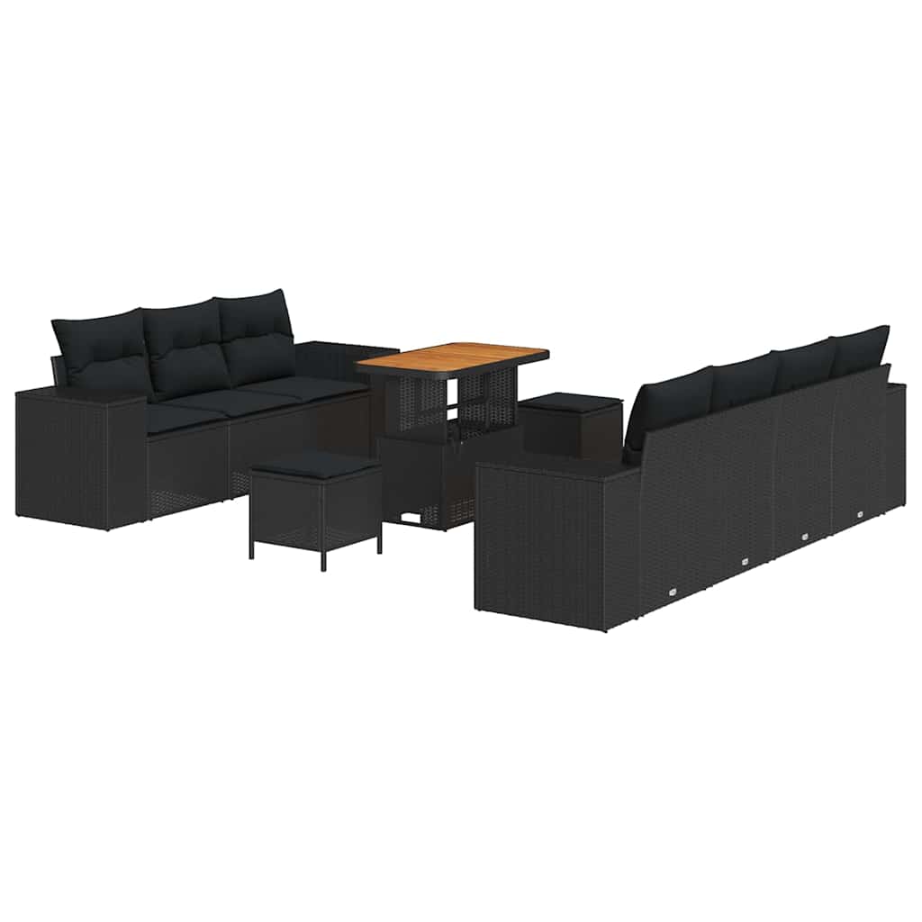 Garden Sofa Set Height-Adjustable 10 pcs Black Poly Rattan