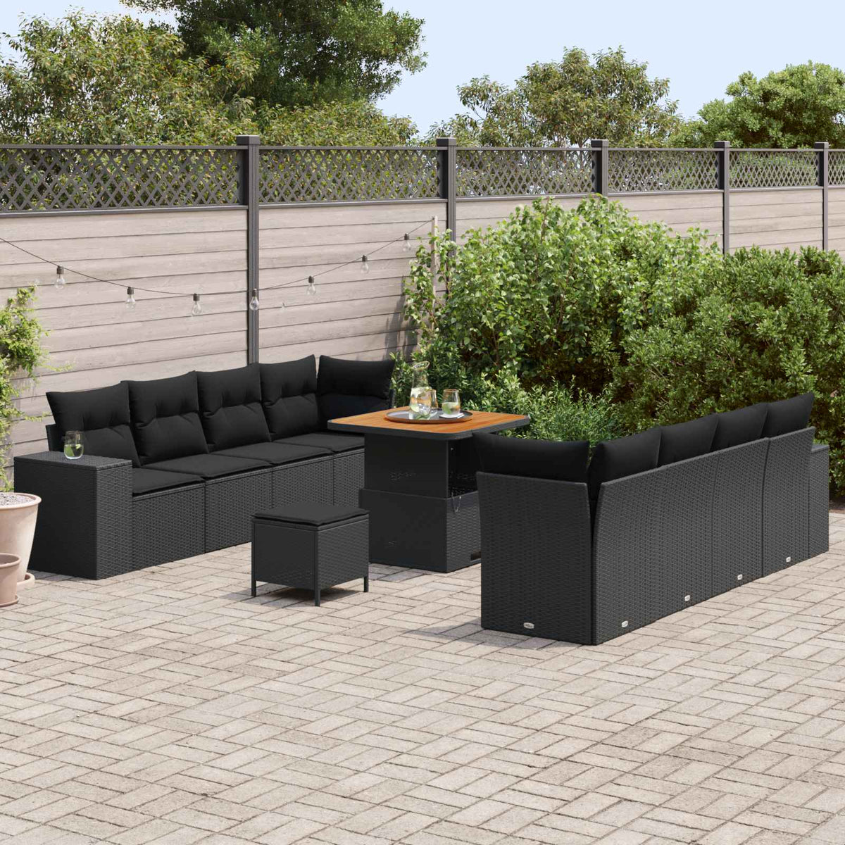 Garden Sofa Set with Cushion 11 pcs Black Poly Rattan