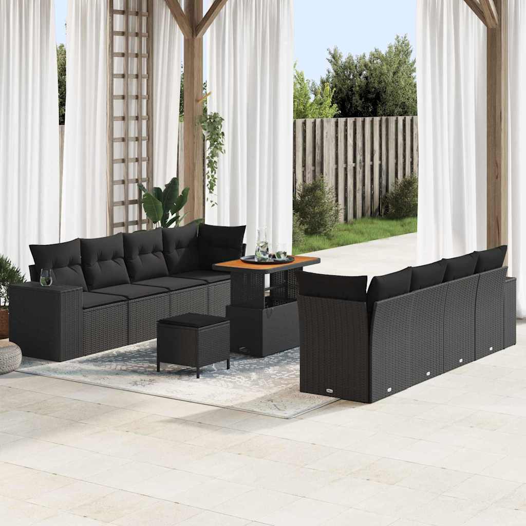 Garden Sofa Set Height-Adjustable 11 pcs Black Poly Rattan