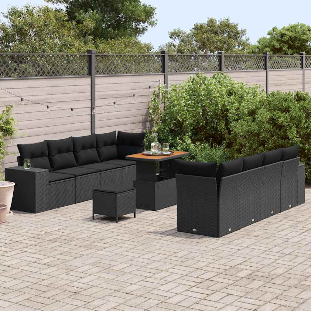 Garden Sofa Set Height-Adjustable 11 pcs Black Poly Rattan