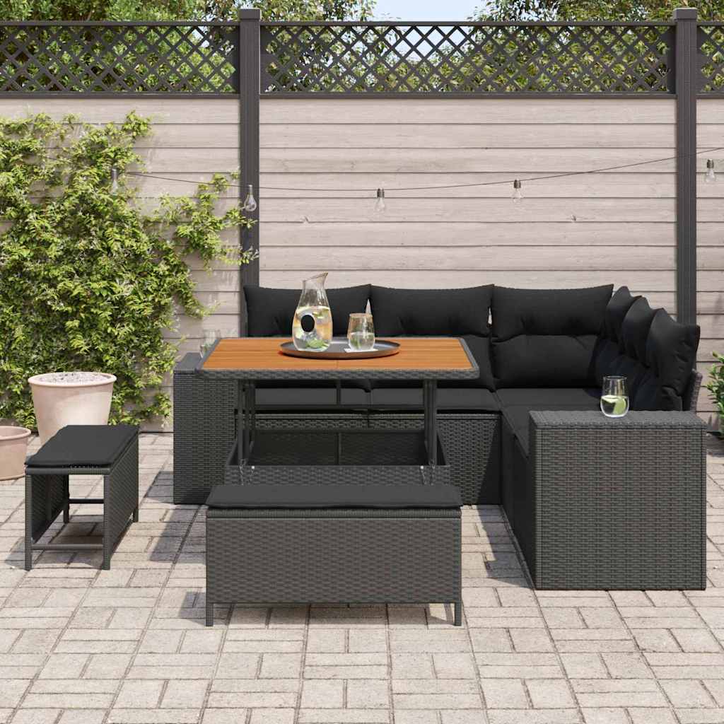 Garden Sofa Set Height-Adjustable 8 pcs Black Poly Rattan