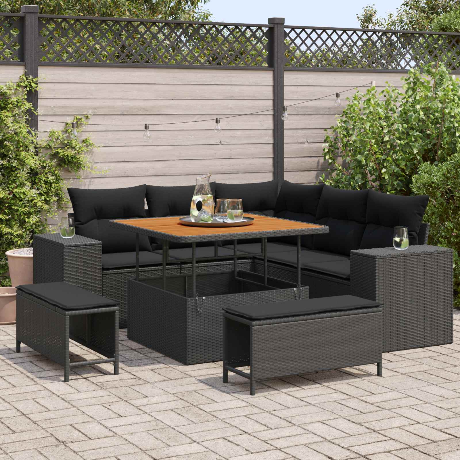 Garden Sofa Set with Cushion 8 pcs Black Poly Rattan