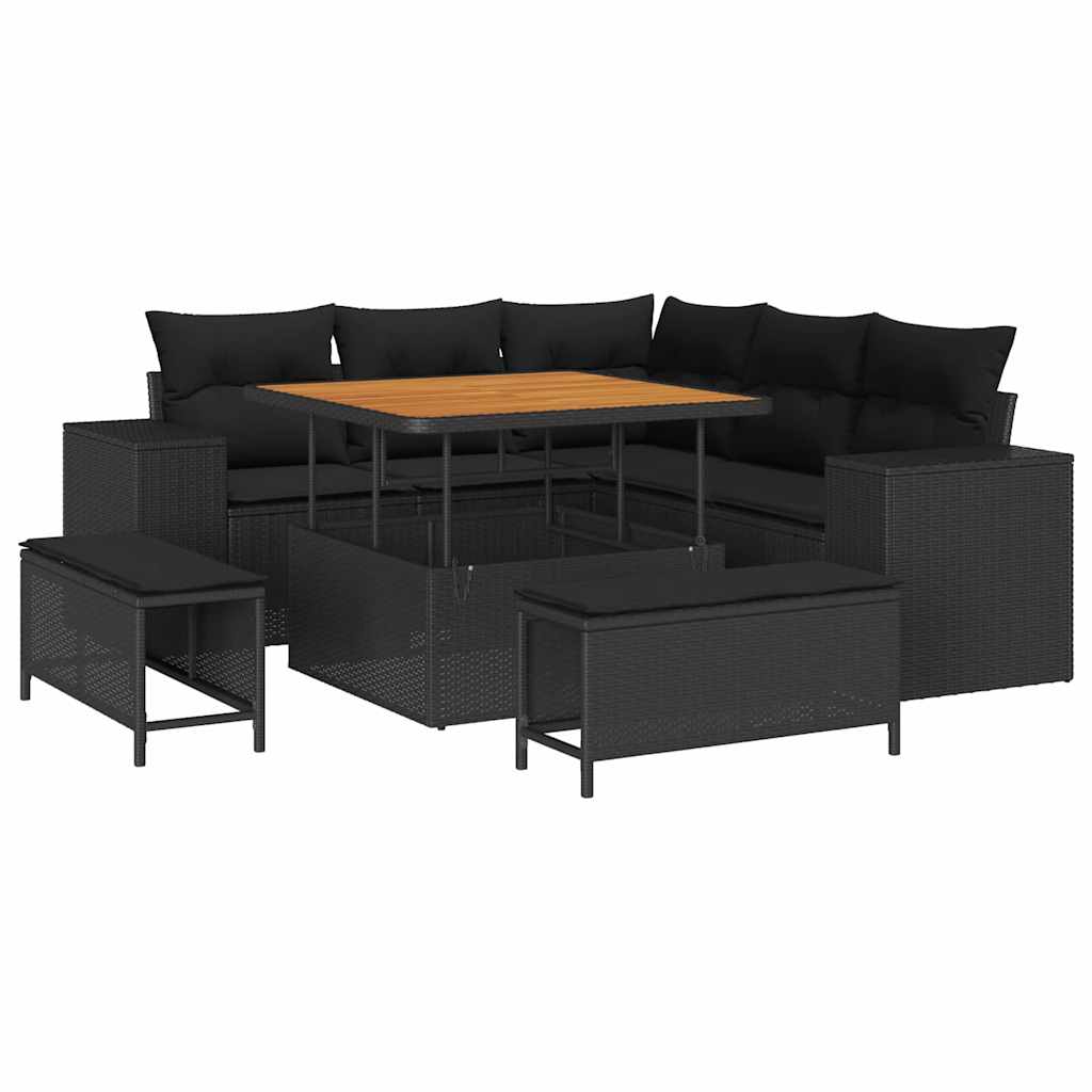 Garden Sofa Set Height-Adjustable 8 pcs Black Poly Rattan