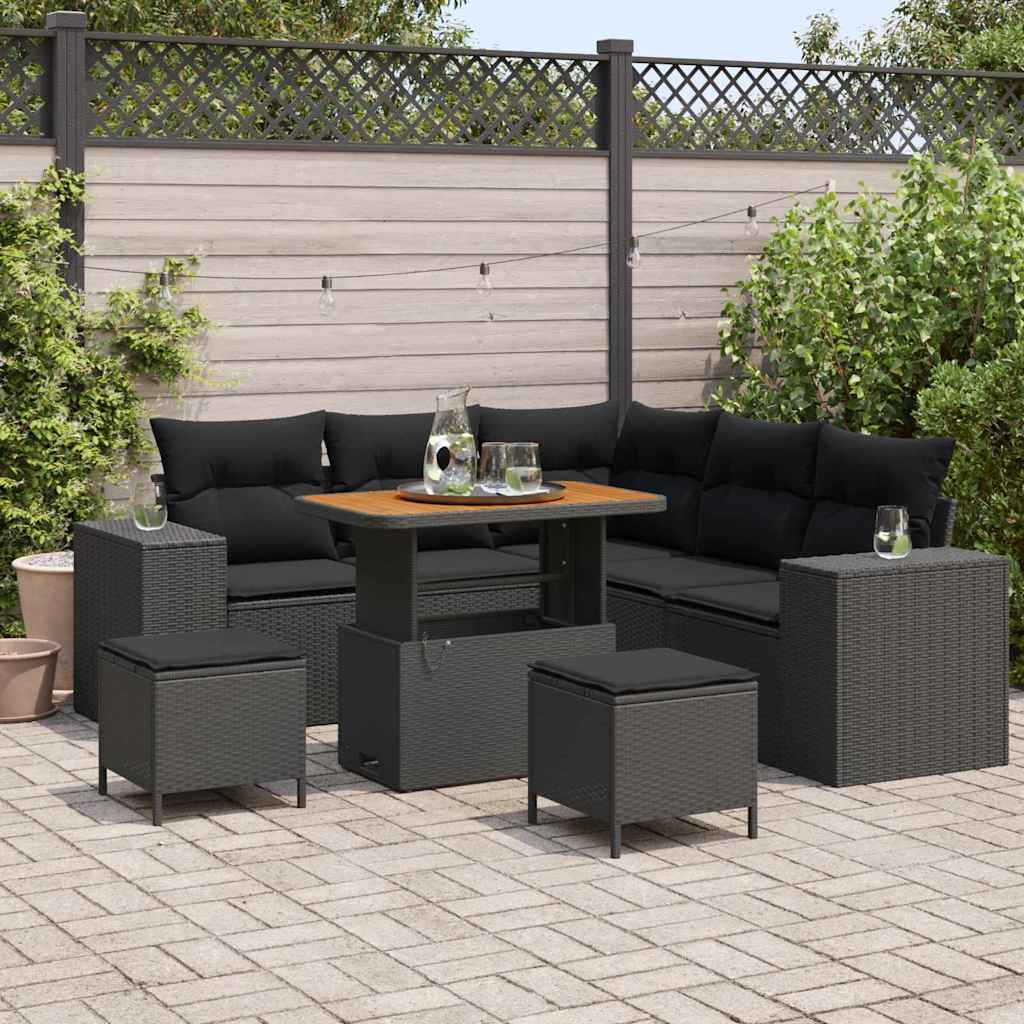 Garden Sofa Set Height-Adjustable 8 pcs Black Poly Rattan
