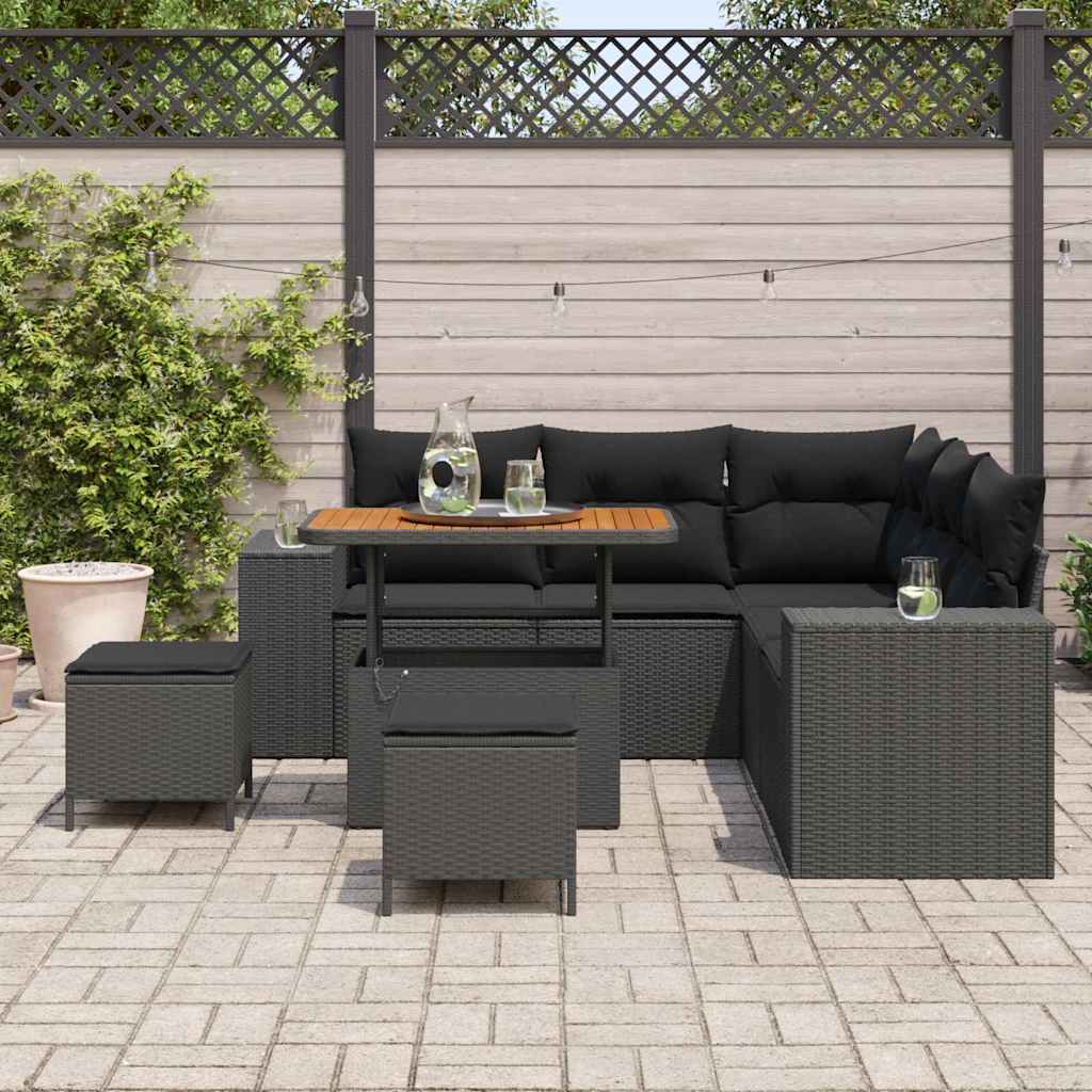 Garden Sofa Set Height-Adjustable 8 pcs Black Poly Rattan