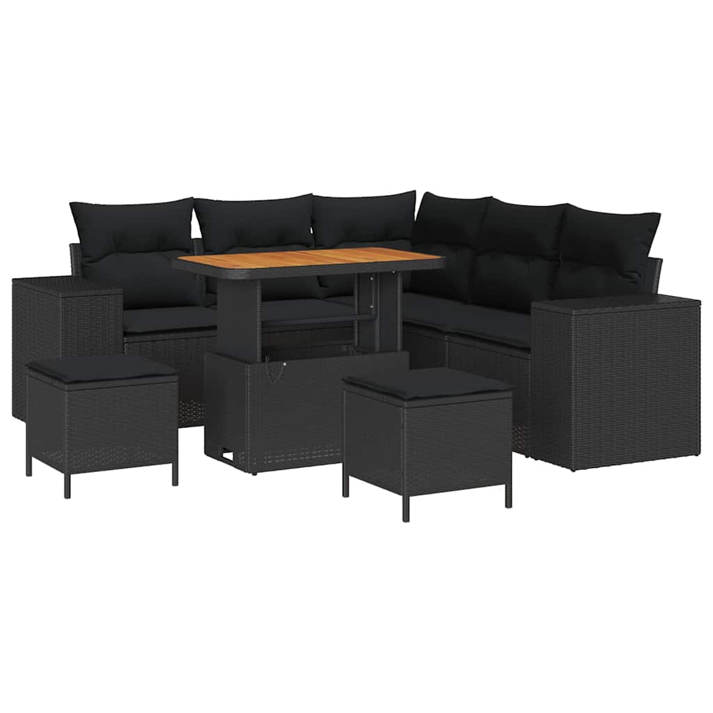 Garden Sofa Set Height-Adjustable 8 pcs Black Poly Rattan