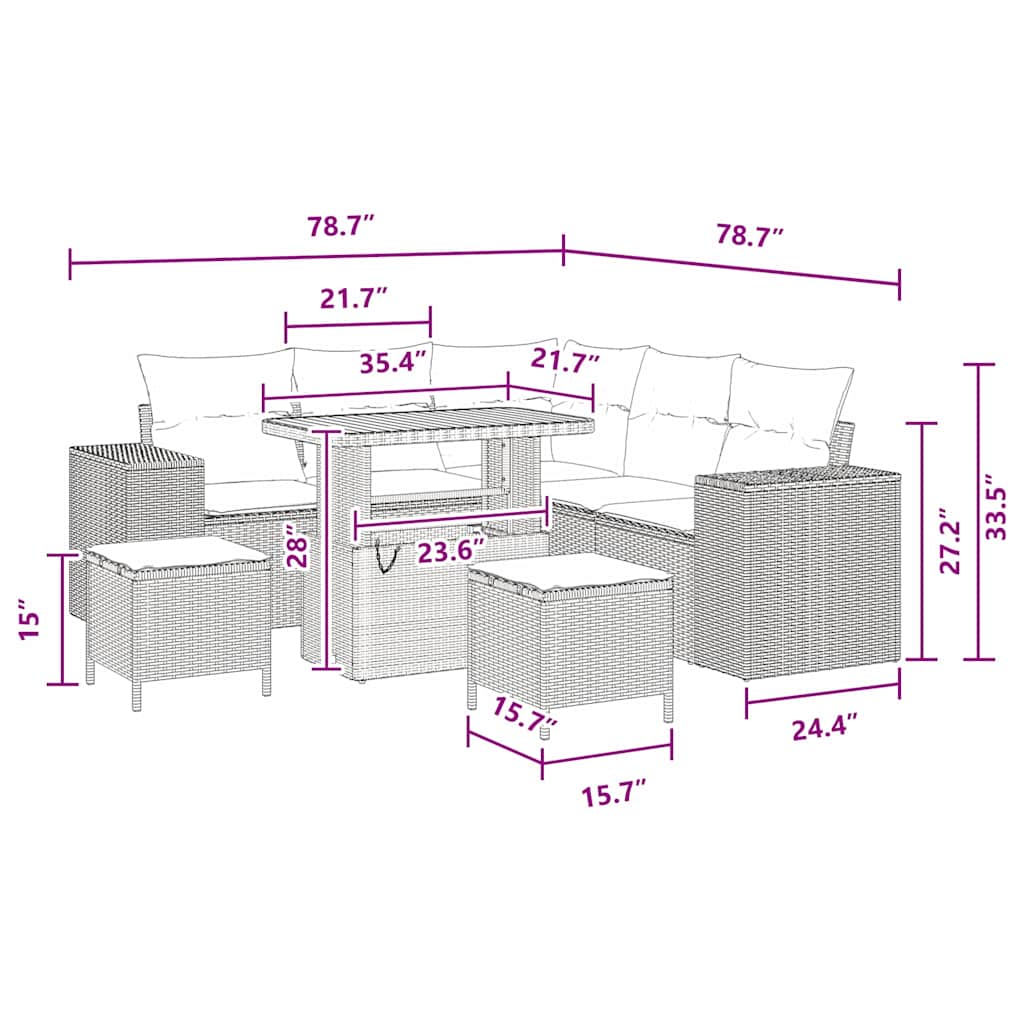 Garden Sofa Set Height-Adjustable 8 pcs Black Poly Rattan