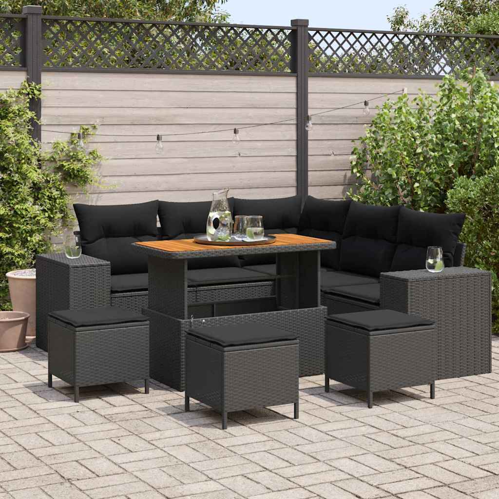 Garden Sofa Set Height-Adjustable 9 pcs Black Poly Rattan