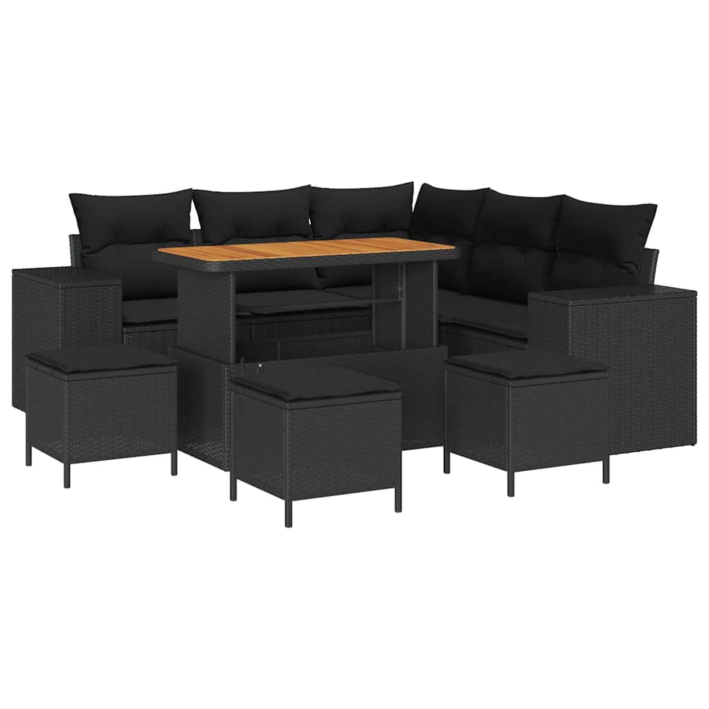 Garden Sofa Set Height-Adjustable 9 pcs Black Poly Rattan