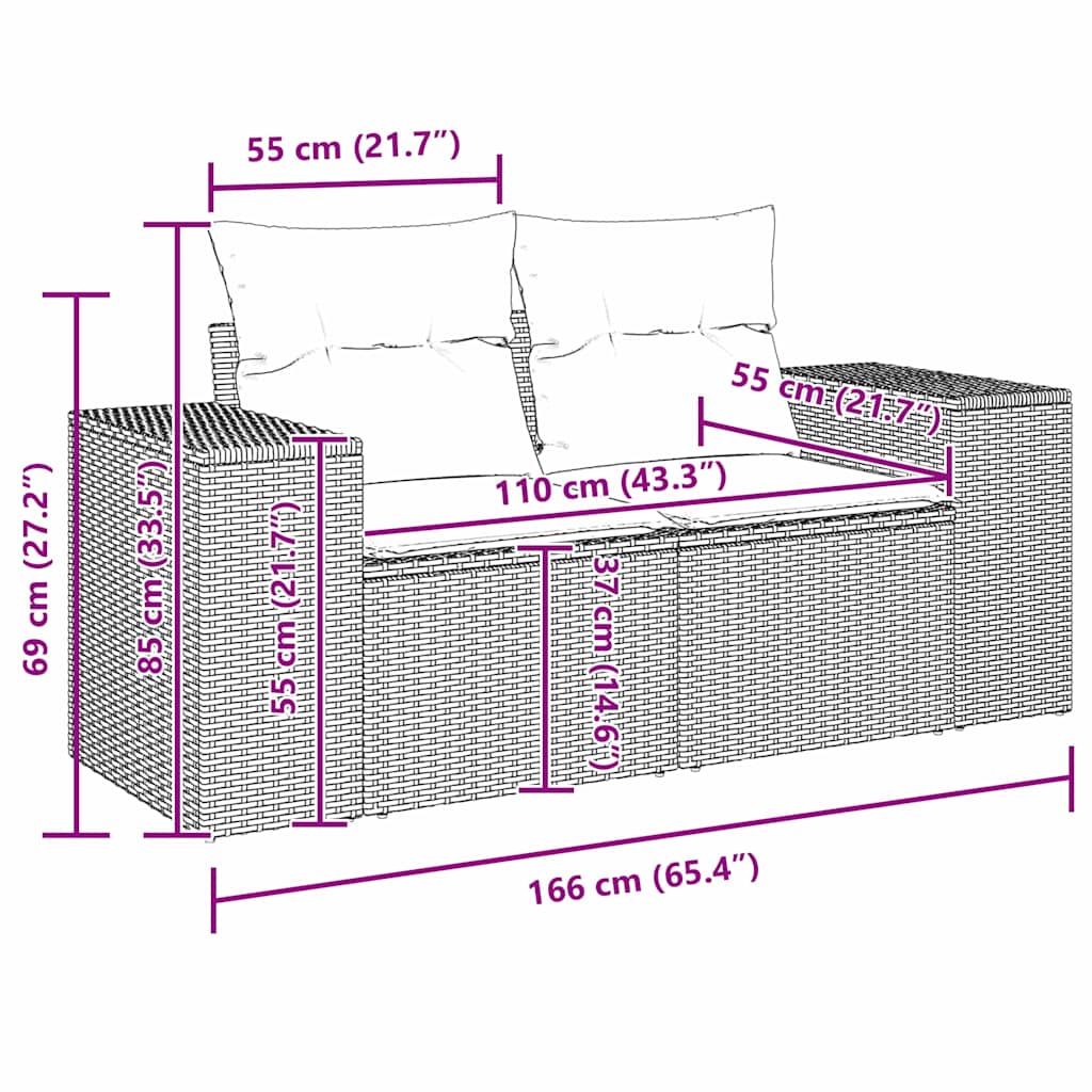 Garden Sofa Set Height-Adjustable 9 pcs Black Poly Rattan