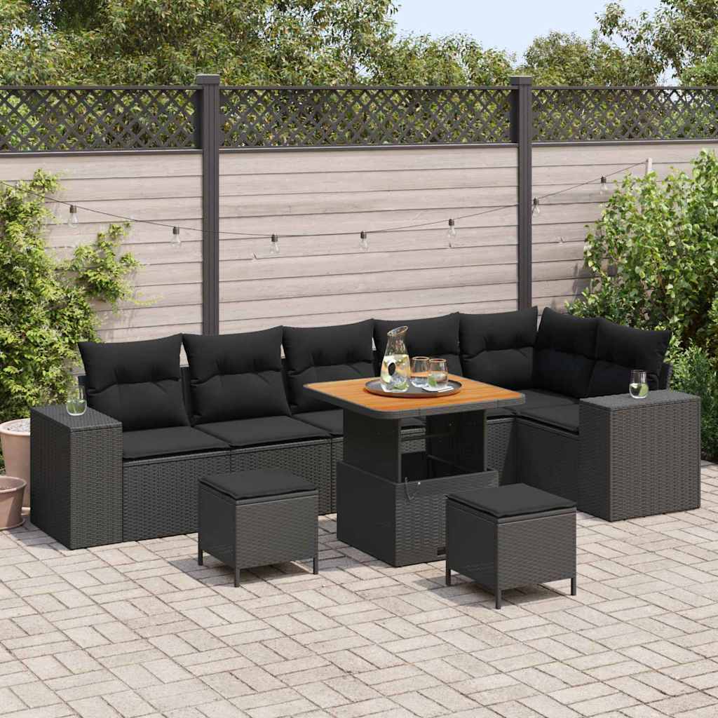 Garden Sofa Set Height-Adjustable 9 pcs Black Poly Rattan