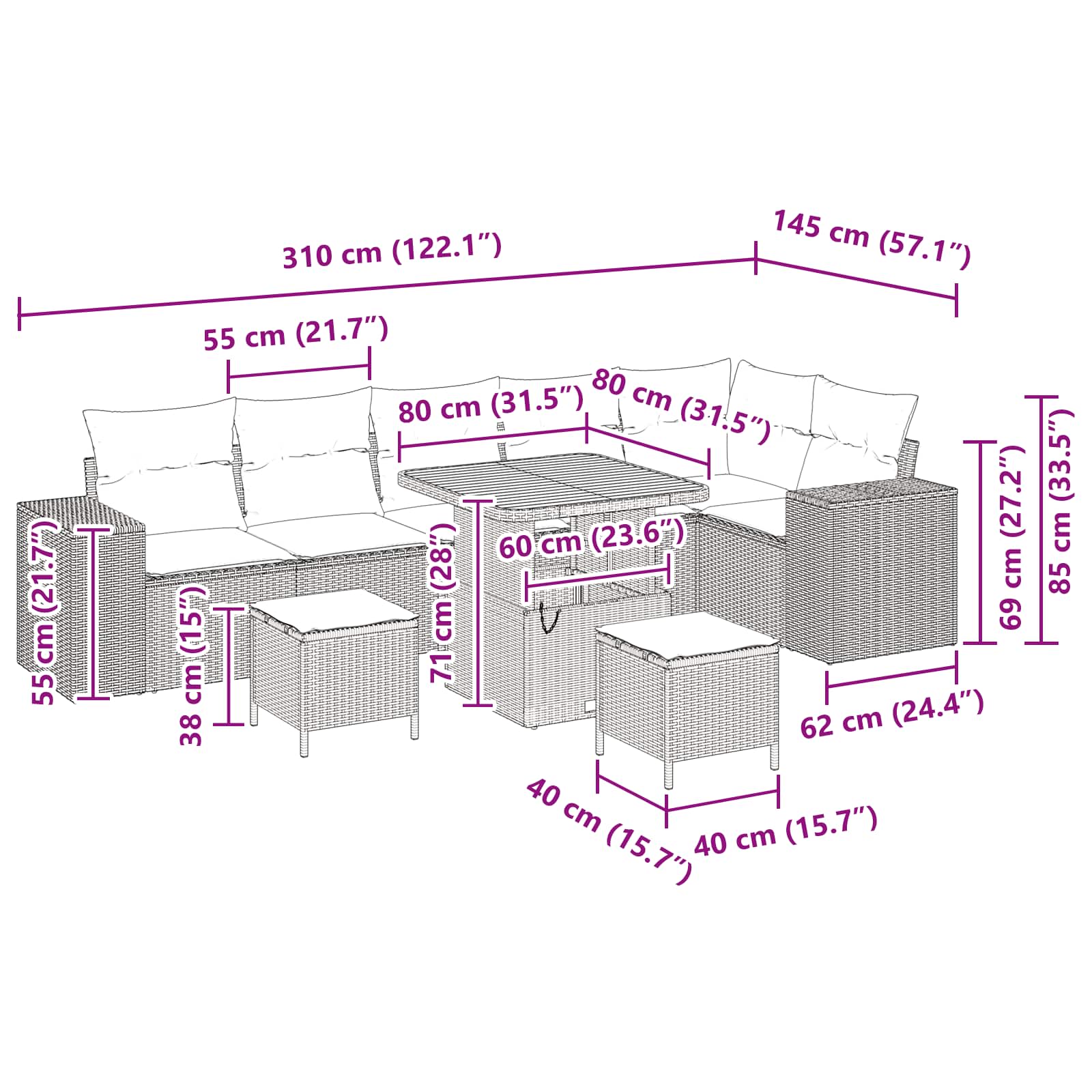 Garden Sofa Set with Cushion 9 pcs Black Poly Rattan