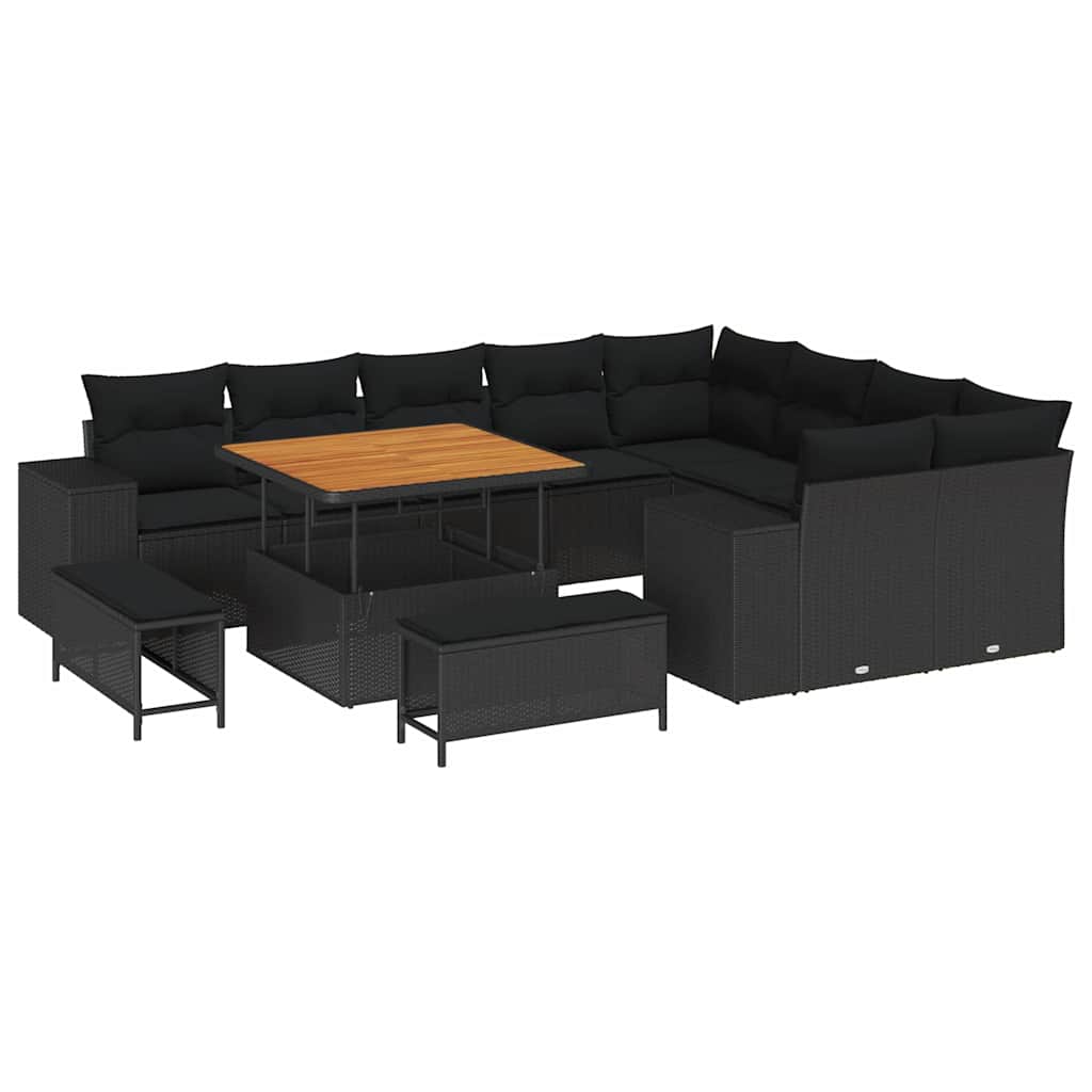 Garden Sofa Set Height-Adjustable 12 pcs Black Poly Rattan