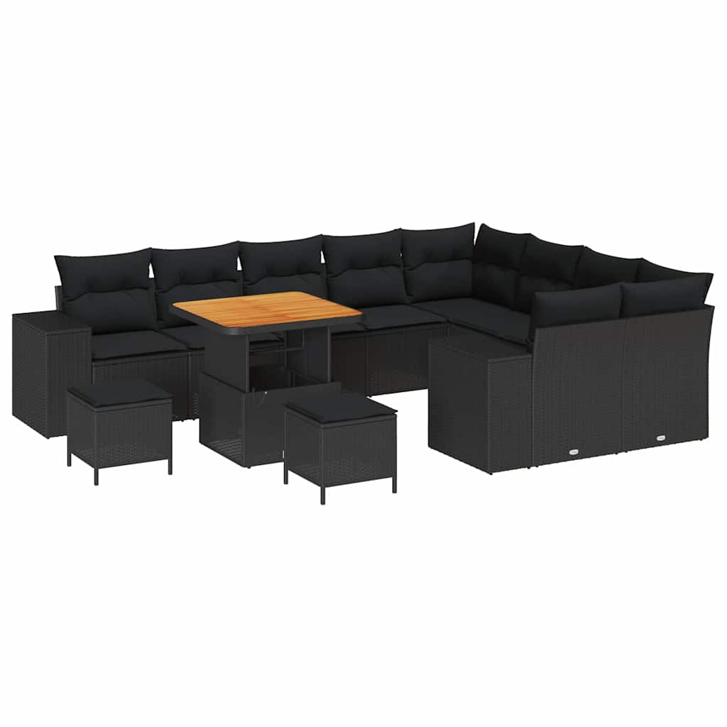 Garden Sofa Set Height-Adjustable 12 pcs Black Poly Rattan