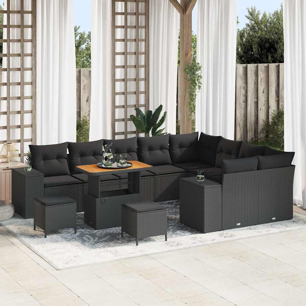 Garden Sofa Set Height-Adjustable 12 pcs Black Poly Rattan