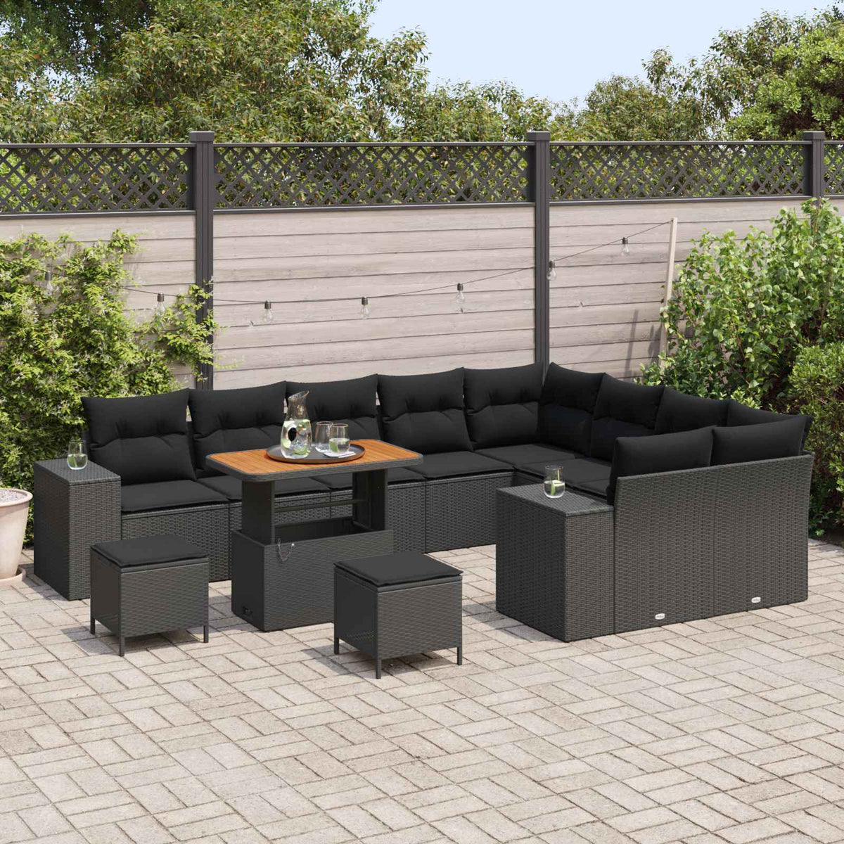 Garden Sofa Set with Cushion 12 pcs Black Poly Rattan