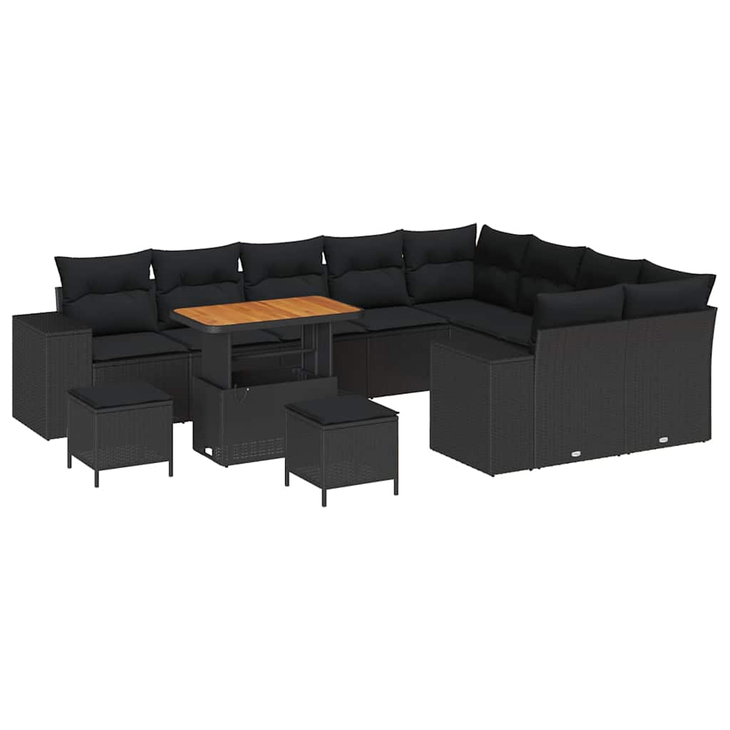 Garden Sofa Set Height-Adjustable 12 pcs Black Poly Rattan
