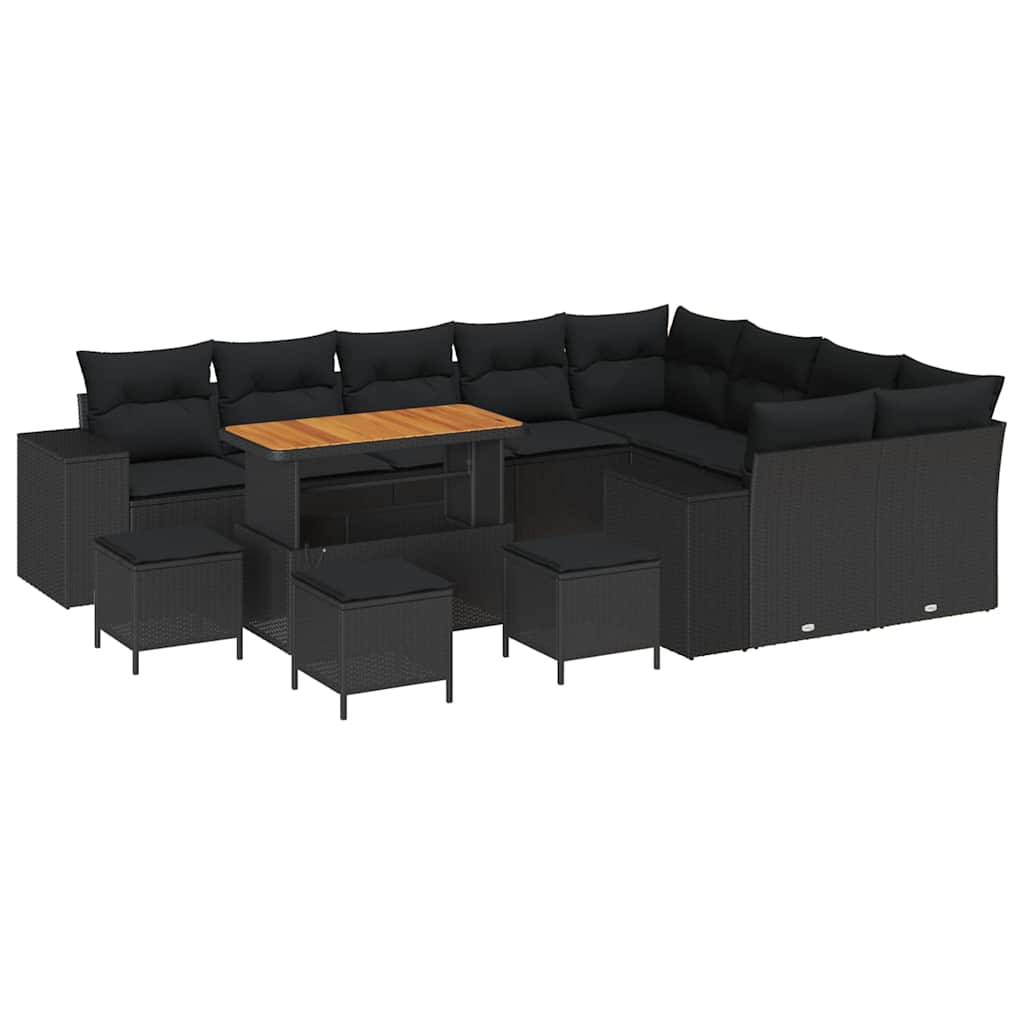 Garden Sofa Set Height-Adjustable 13 pcs Black Poly Rattan