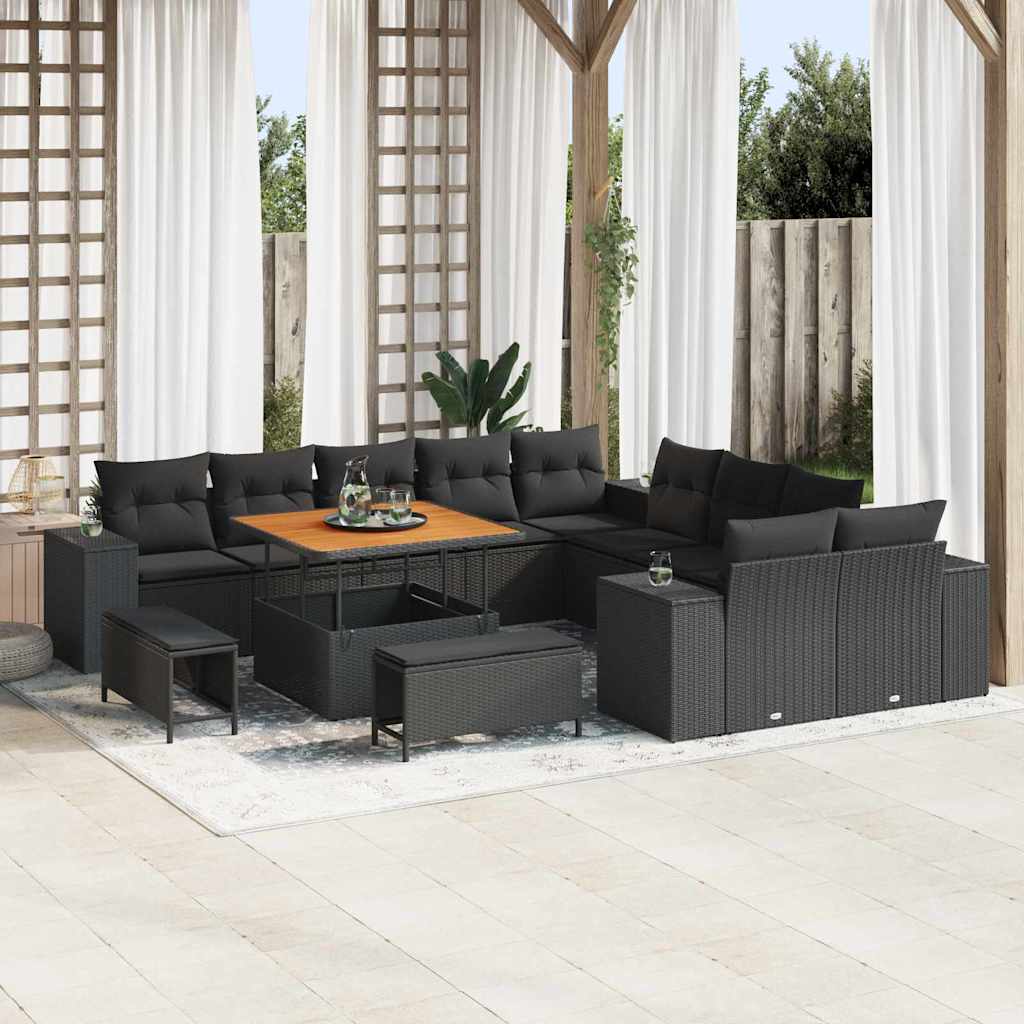 Garden Sofa Set Height-Adjustable 13 pcs Black Poly Rattan