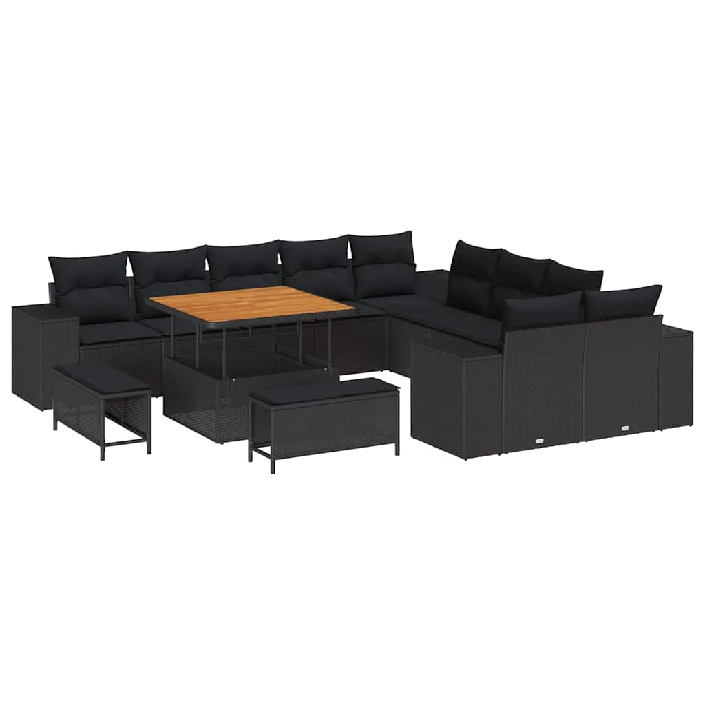 Garden Sofa Set Height-Adjustable 13 pcs Black Poly Rattan