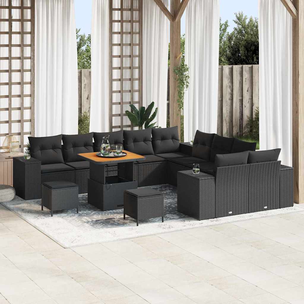 Garden Sofa Set Height-Adjustable 13 pcs Black Poly Rattan