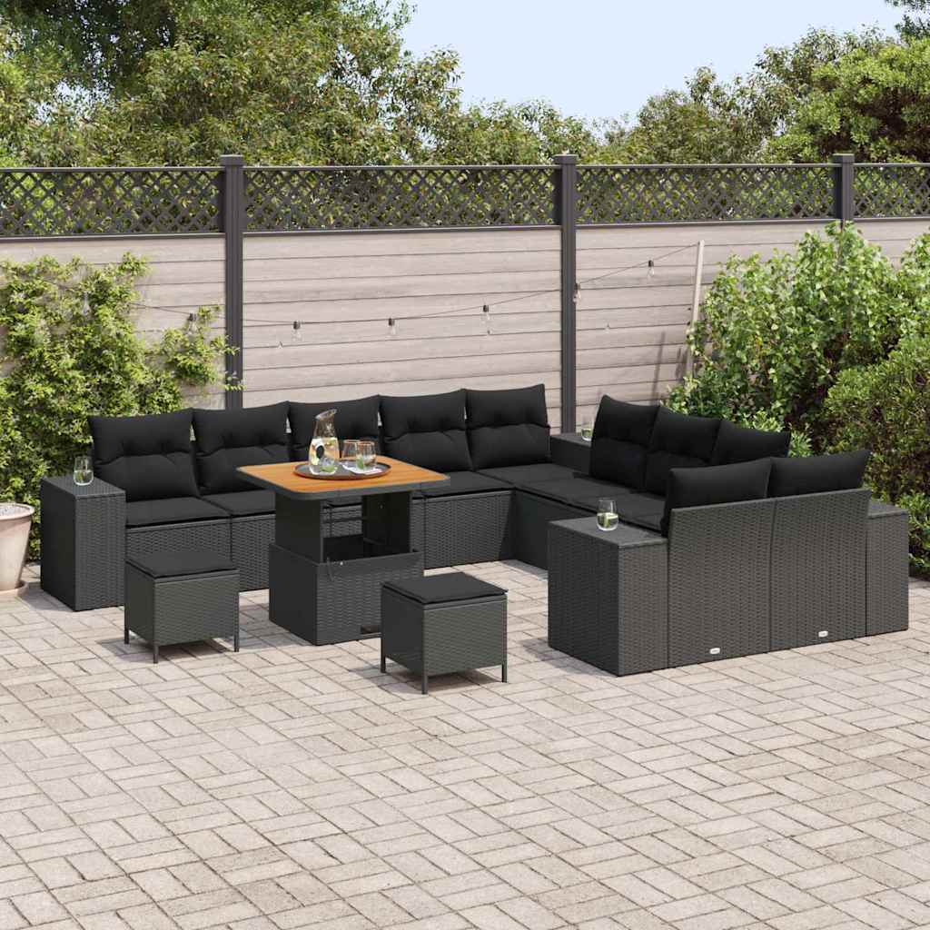 Garden Sofa Set Height-Adjustable 13 pcs Black Poly Rattan