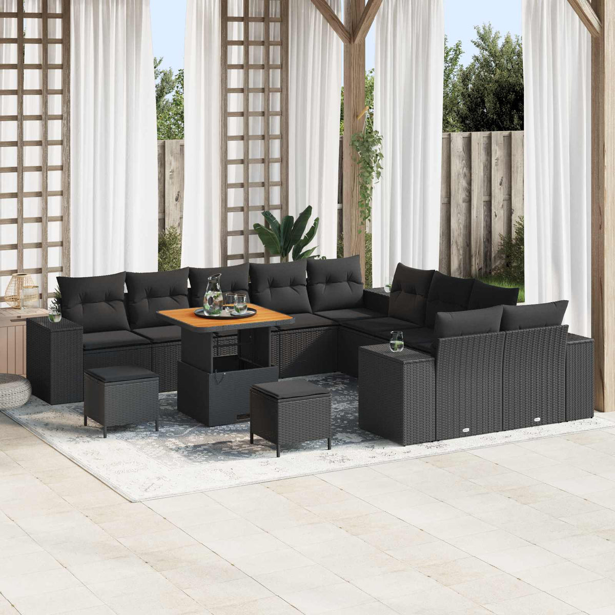 Garden Sofa Set with Cushion 13 pcs Black Poly Rattan